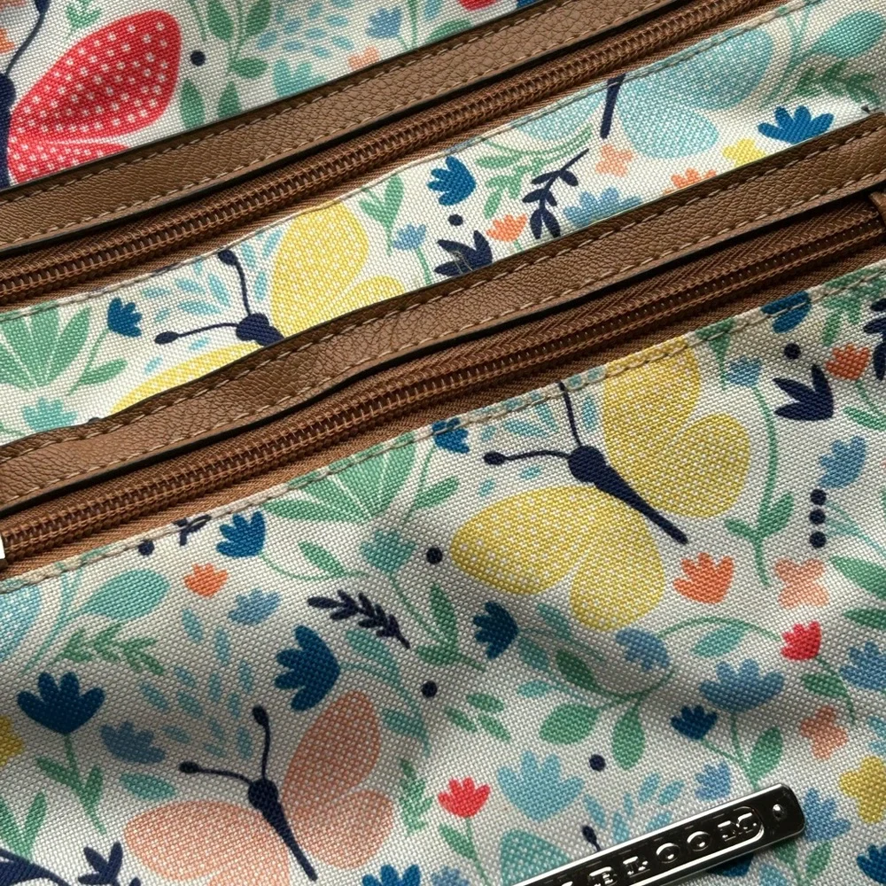 Floral Butterfly Tote Bag with Tan Accents
